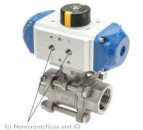 Inox 3pc. ball valves with pneumatic rotary actuator