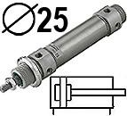 ISO6432 MC1M tipas dvipusio veikimo, Skersmuo 25 mm