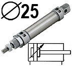 ISO6432 MC2M tipas dvigubo veikimo su dempferiais, Skersmuo 25 mm